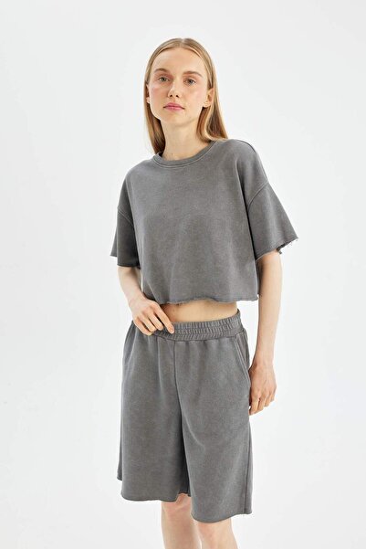 DeFacto Χοντρό ύφασμα Cool Loose Fit κοντομάνικο μπλουζάκι D1179ax24sm