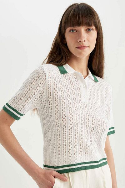 DeFacto Regular Fit Polokragen Kurzarm-Strick-T-Shirt C6002AX24SM