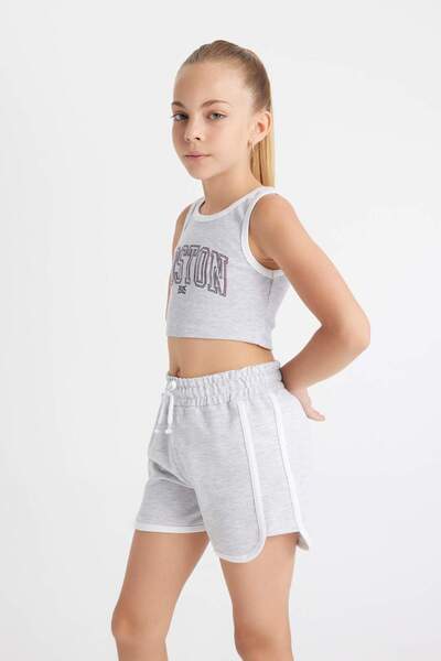 DeFacto Lány 2 részes szett, bordás camisole nyomott Crop alsónadrág D0069A824HS