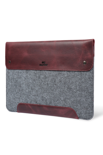 MegaGear Калъф за MacBook Pro от естествена кожа и флийс (13,3 инча), бордо