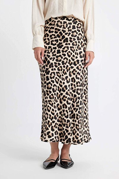 DeFacto Magas derekú leopárdmintás szatén szoknya - hosszú/maxi hosszúságú D3905axns