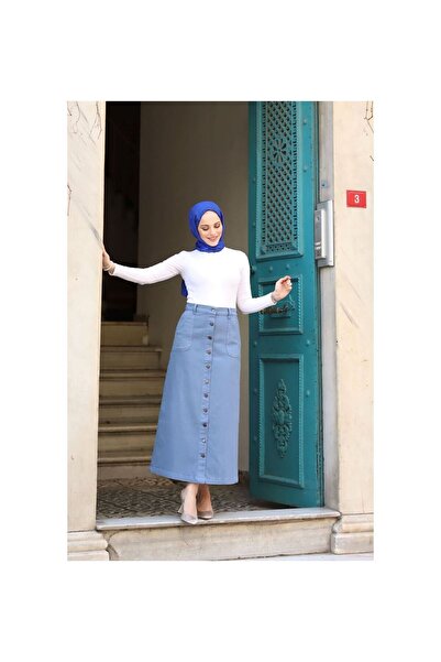 VELLICHOR Φούστα Gabardine με κουμπιά μέχρι το πάτωμα Indigo