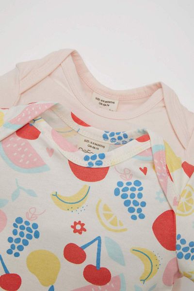 DeFacto Baby Girl Newborn Envelope Collar Fruit Pattern Combed Cotton 2-Piece Short Sleeve T-Shirt C9541A524Hs