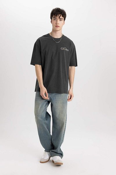 DeFacto Comfort Regular Fit Comfortable Fit Crew Neck Back Printed Short Sleeve T-Shirt B8492Ax24Sm