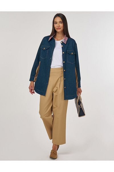 Kayra Jacquard Denim Jacket Navy Blue