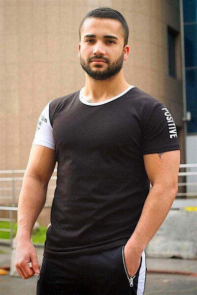 Madmext Sleeve Printed Black T-Shirt 4021