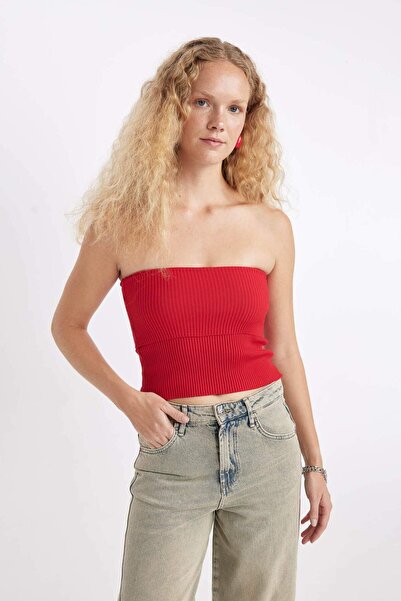 DeFacto Slim Fit Dar Kesim Basic Düz Straplez Bluz D4231AX24HS