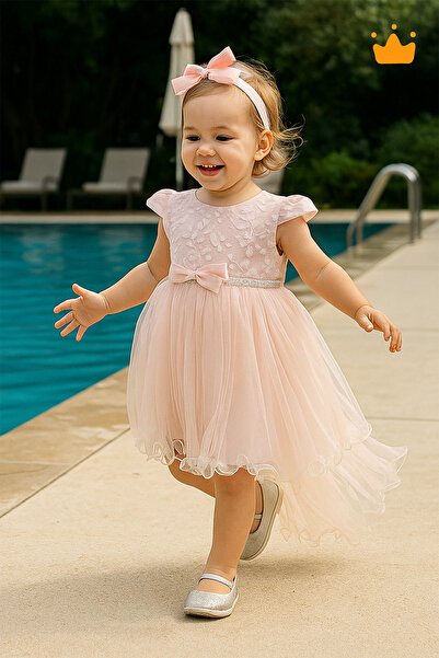 MİNİMONY 0-24 Ay Kuyruklu Kız Bebek Çocuk Abiye Bayramlık Elbise Saç Bandı Se...