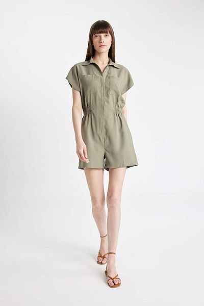 DeFacto C1412AX24SM Model Shirt Collar Short Sleeve Jumpsuit