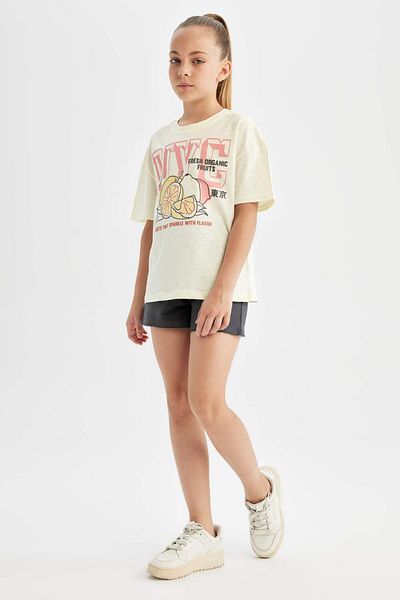 DeFacto Girl's Crew Neck Printed Relax Fit T-Shirt D0873A824HS