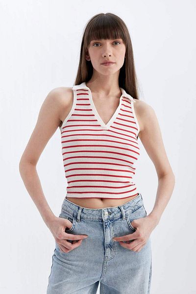 DeFacto Slim Fit ριγέ γιακά πόλο με ραβδωτό εσώρουχο καμιζόλα D1355AX24SM