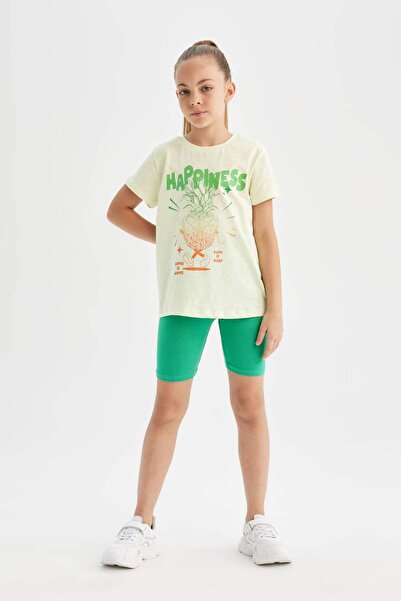 DeFacto Κοριτσίστικο κοντομάνικο μπλουζάκι με στάμπα - Crew Neck D0868A824HS