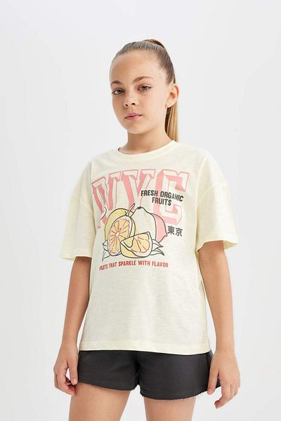 DeFacto Girl's Crew Neck Printed Relax Fit T-Shirt D0873A824HS