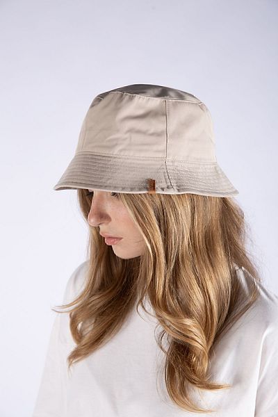 Nordbron Unisex Beige Moena Basic Leather Detailed Bucket Hat with Logo Anti-Sweat Lined Casual Summer