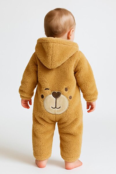 BabyBlue Winter Welsoft Jumpsuit Little Bear Embroidered Without Booties Hooded Front Zipper Baby 100% Cotton