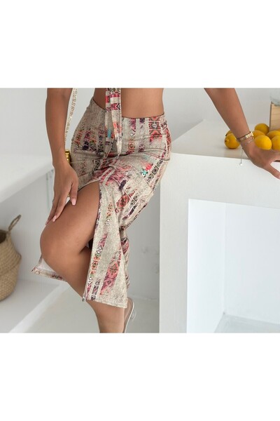 MaxiMor Women's Elastic Waist Front Slit Pencil Lycra Fabric Midi Length Skirt