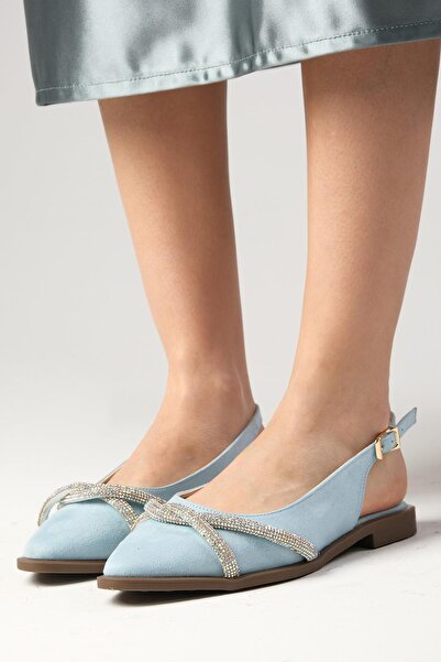 Mio Gusto Pantofi plati pentru damă Kyra albastru din piele întoarsă pantofi plati de zi cu zi