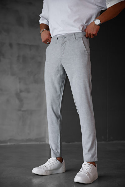 MODAMESTO Erkek Gri Slim Fit Kumaş Pantolon