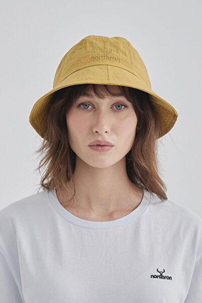 Nordbron Unisex Sarı Nakışlı Logo Detaylı Yazlık Kova Bucket Şapka Terletmez Pamuklu Ter Bant Geniş Model