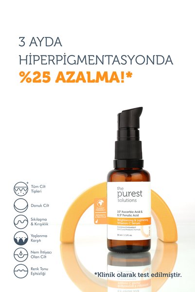 The Purest Solutions Canlandırıcı ve Antioksidan Etkili C Vitamini Serum Seti: 30 ml Serum + 8 ml Tanışma Boy