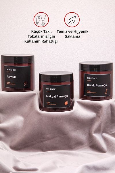 homence Σετ μπάνιου 3 τεμαχίων Ear Cotton Makeup Cotton and Cotton Label Plastic Organizer Σετ μπάνιου Amber 500 ml