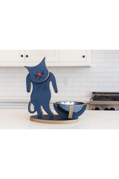 Asrimo mobilya Disassembled Wooden Cat Figured Food Bowl-Water Bowl