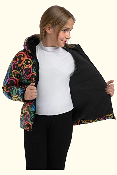 freemen Sports Girl Sports Coat - with Fleece Water and Wind Proof Capщунlu with Pockets and Emoji Content