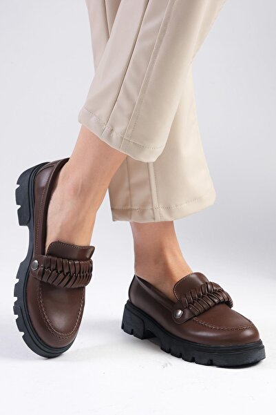 Mio Gusto Кафяви дамски мокасини с дебела подметка Judi