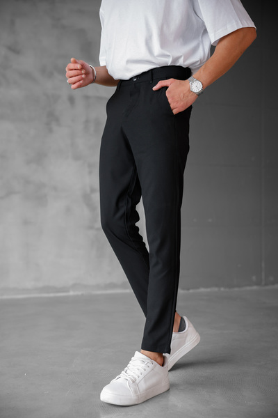 MODAMESTO Erkek Siyah Slim Fit Kumaş Pantolon