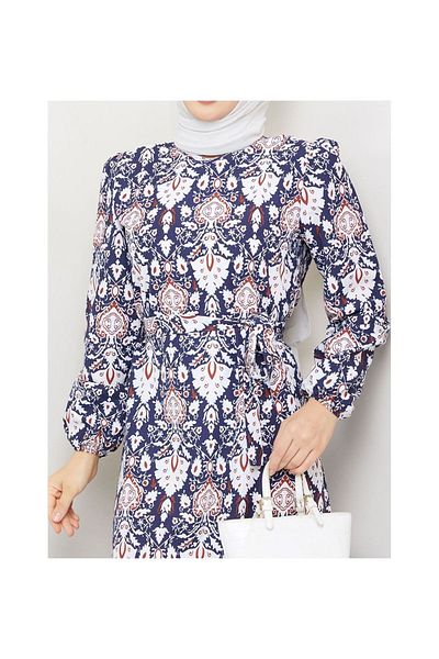 VELLICHOR Rochie cu model Terikoton cu șnur Albastru bleumarin