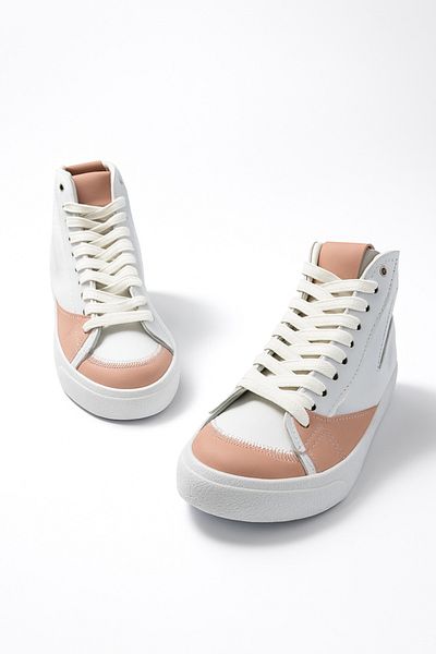 Nstil Daily Women's White Powder Sneaker Lace-Up Serrated Sole Suede Mesh Detailed Walking Sports Shoes 08