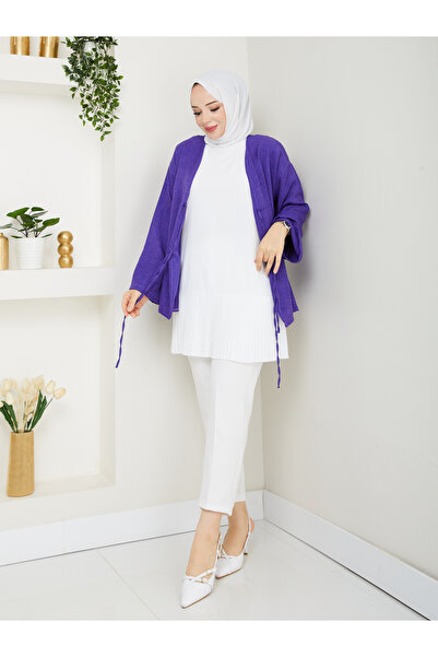 fh fashionhere Kadın Tesettür Kolsuz Ekru Piliseli Içlik Gömlek Tunik Bluz Pliseli Pileli