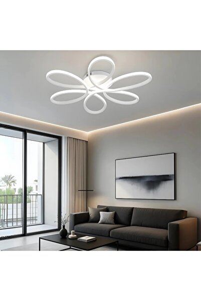 KRAYDINLATMA Papatya Beyaz Plafonyer Modern Beyaz Ledli Avize (60cm)