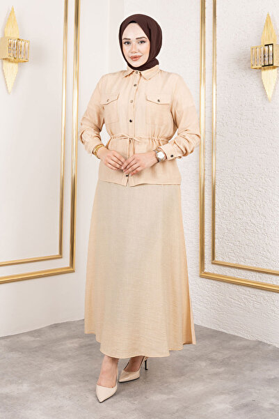 Tesettür Dünyası Σετ Φούστα με Ελαστική Μέση TSD250192 Μπεζ