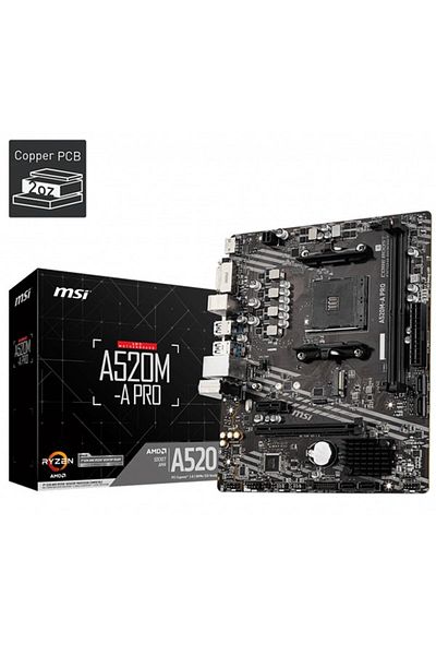 MSI A520M-A PRO DDR4 M2 PCIe NVME HDMI DVI PCIe 16X v3.0 AM4 mATX