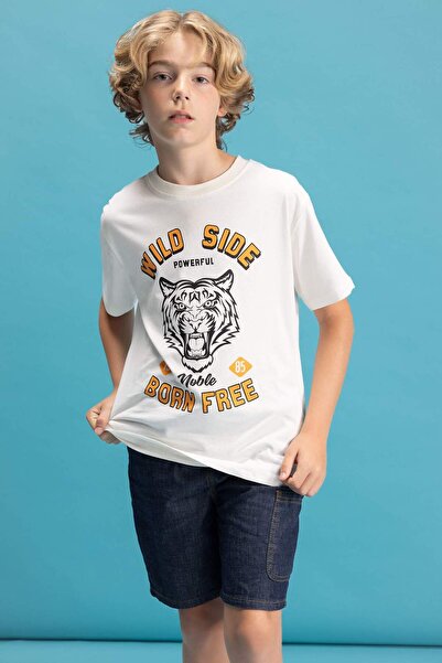 DeFacto Αγόρια μπλουζάκι με κοντό μανίκι με στάμπα με λαιμόκοψη C6257A824HS