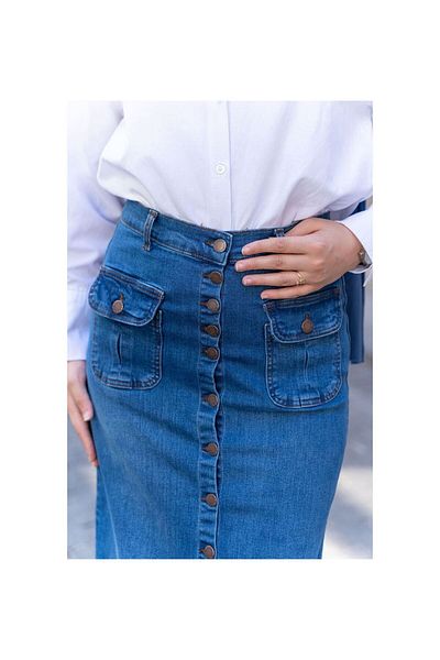 VELLICHOR Full Buttoned Hem Pocket Hijab Skirt Dark Blue
