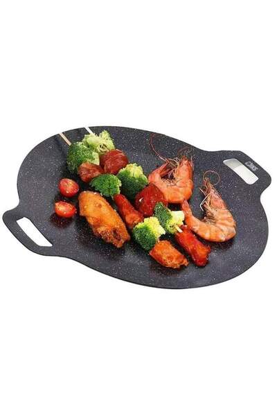 SIKS Plită rotundă japoneză cu mânere, placă de grătar, antiaderentă, multist...