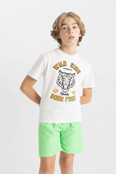 DeFacto Αγόρια μπλουζάκι με κοντό μανίκι με στάμπα με λαιμόκοψη C6257A824HS