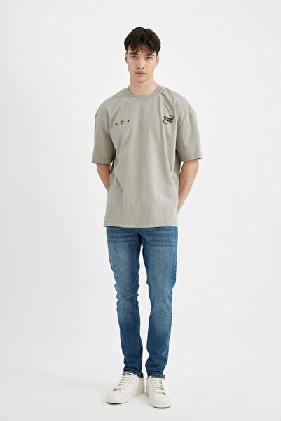 DeFacto Oversize Wide Fit Crew Neck Printed Short Sleeve T-Shirt C7163Ax24Sm