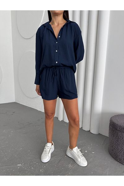 Bubble Women's Oversize Top Shirt Elastic Waist Tie-Up Bottom Shorts Two-Piece Set