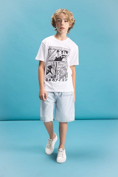 DeFacto Boy's Crew Neck Color Shape Changing Printed Short Sleeve T-Shirt C6260A824Hs