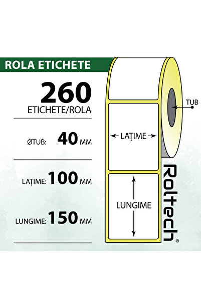 ROLTECH Thermal label roll ROLTECH 100x150mm | 260 sheets/roll tube 40mm | Thermal label roll