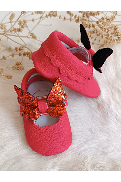 Hodore Alice Butterfly Stone Red Genuine Leather Baby Loafer