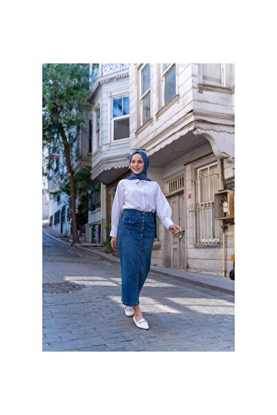 VELLICHOR Hosszú gombos, fújtató zsebes hidzsáb szoknya sötétkék