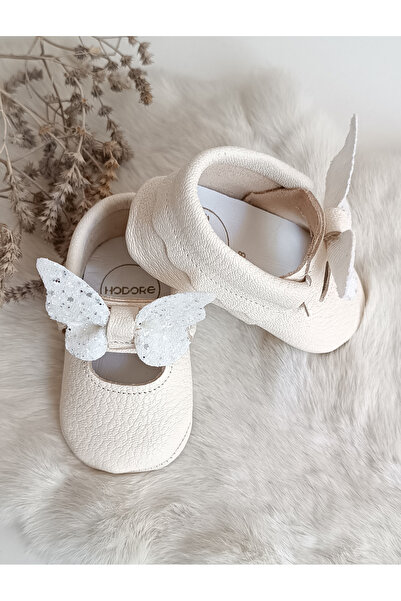 Hodore Alice Butterfly Stone Cream Genuine Leather Baby Loafer