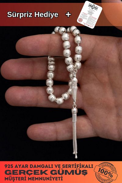 OSMANLI GÜMÜŞ Silver Rosary Striped Globe Large Size 22gr