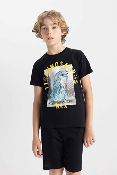DeFacto Erkek Çocuk Baskılı Pijama Takımı Kısa Kollu Üst Şort C5499A824SM