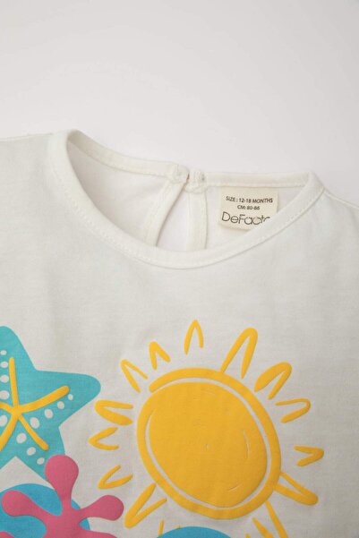 DeFacto Kız Bebek 2li Takım Baskılı Kısa Kollu Tişört Şort C9433A524SM