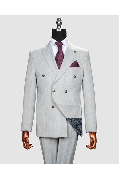 echol Ech.2443 Double Breasted White Striped Suit